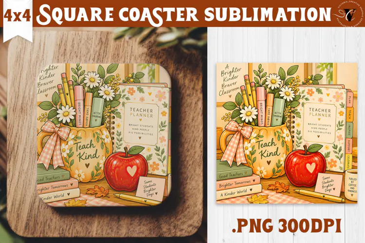 Fall Teacher Square Coaster | Autumn Teacher Gift Classroom
