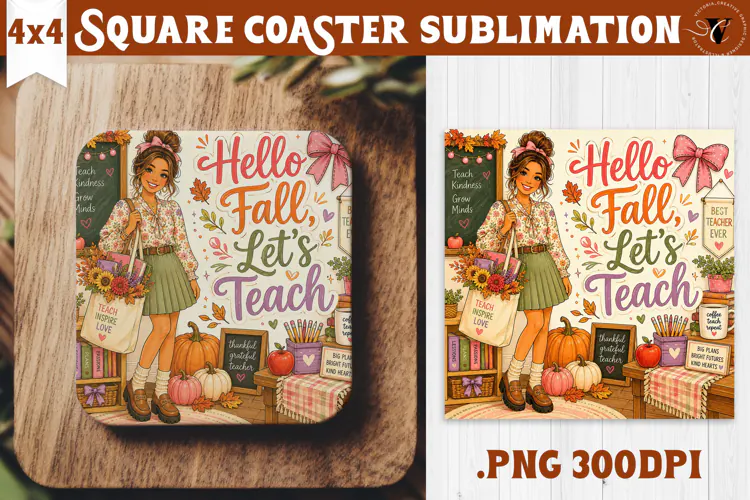 Fall Teacher Square Coaster | Autumn Teacher Gift Classroom