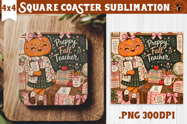 Fall Teacher Square Coaster | Autumn Teacher Gift Classroom