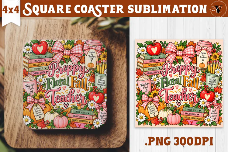 Fall Teacher Square Coaster | Autumn Teacher Gift Classroom