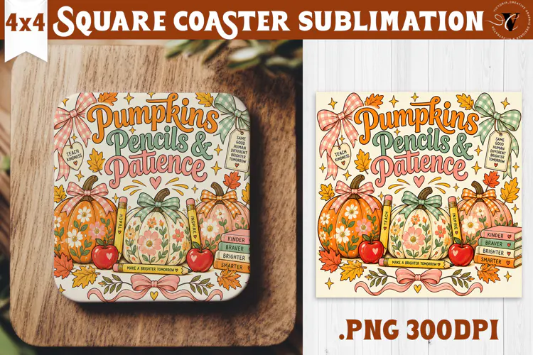 Fall Teacher Square Coaster | Autumn Teacher Gift Classroom