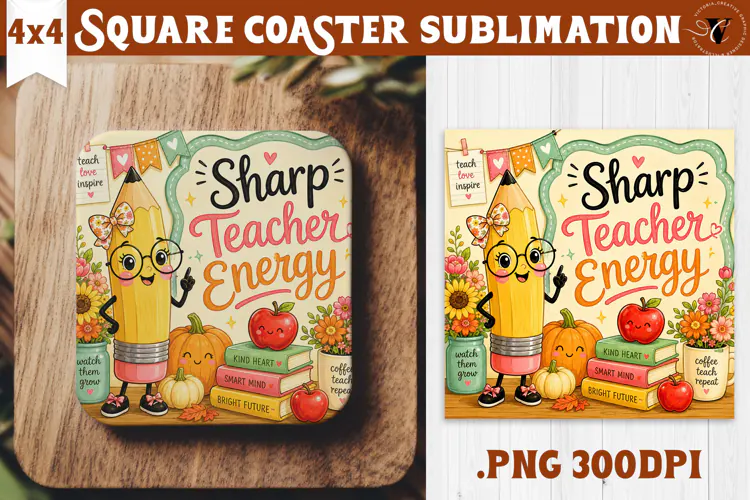 Fall Teacher Square Coaster | Autumn Teacher Gift Classroom
