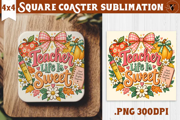 Fall Teacher Square Coaster | Autumn Teacher Gift Classroom