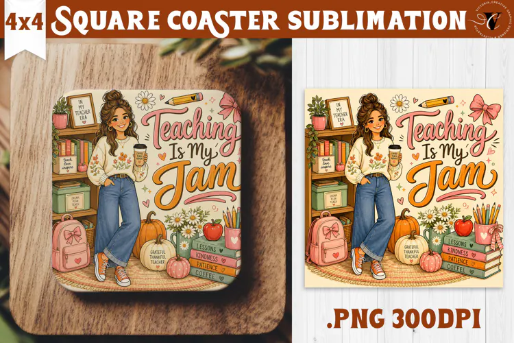 Fall Teacher Square Coaster | Autumn Teacher Gift Classroom