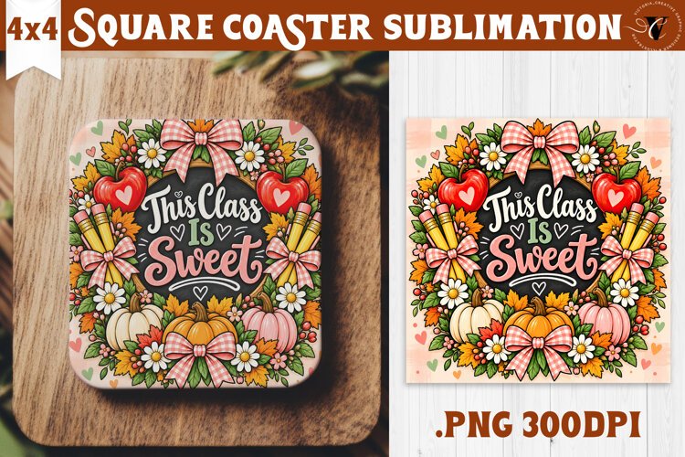 Fall Teacher Square Coaster | Autumn Teacher Gift Classroom example image 1