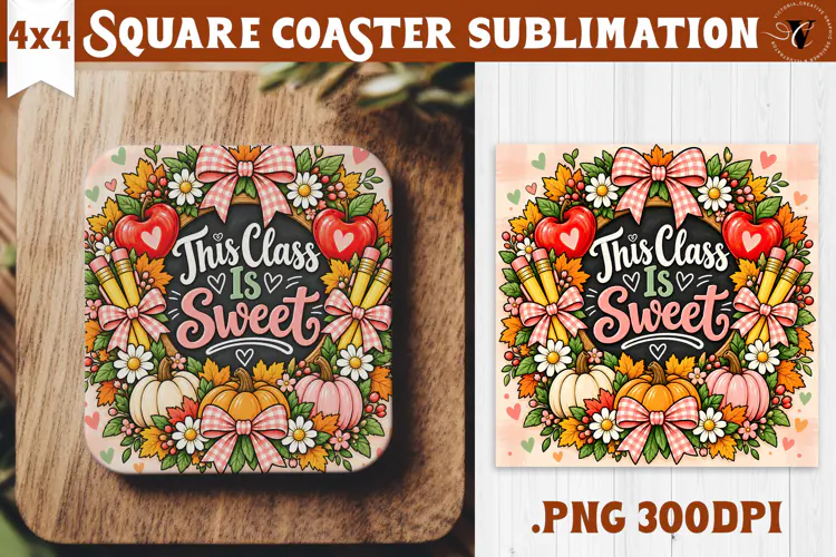 Fall Teacher Square Coaster | Autumn Teacher Gift Classroom