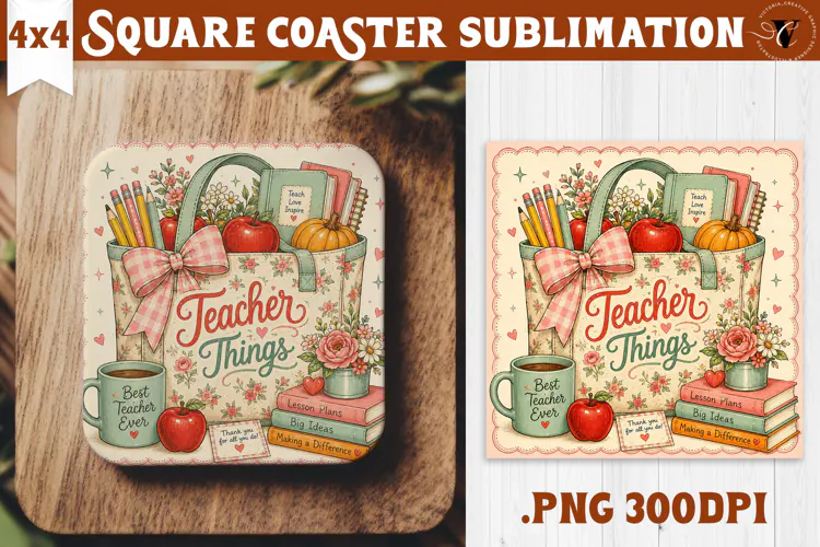 Fall Teacher Square Coaster | Autumn Teacher Gift Classroom
