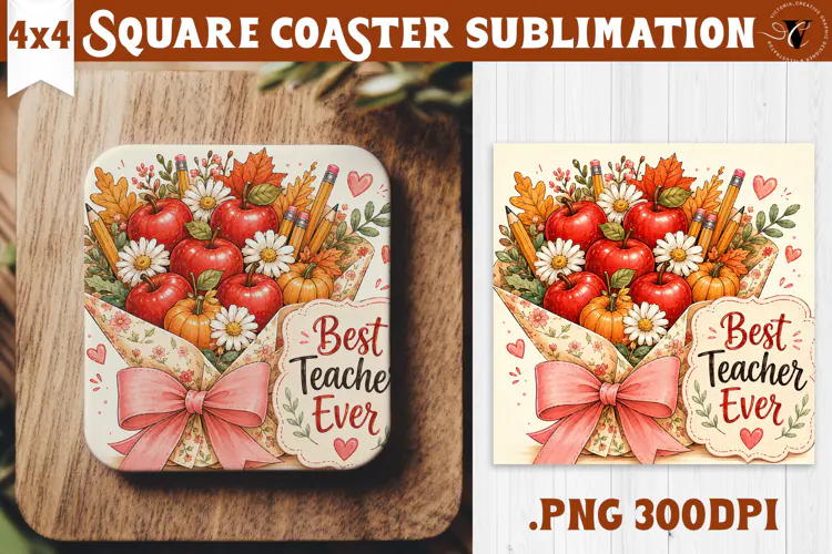 Fall Teacher Square Coaster | Autumn Teacher Gift Classroom