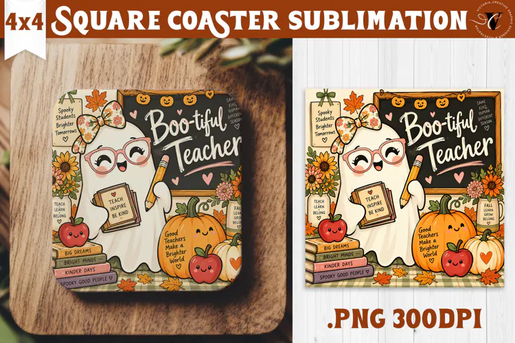 Fall Teacher Square Coaster | Autumn Teacher Gift Classroom