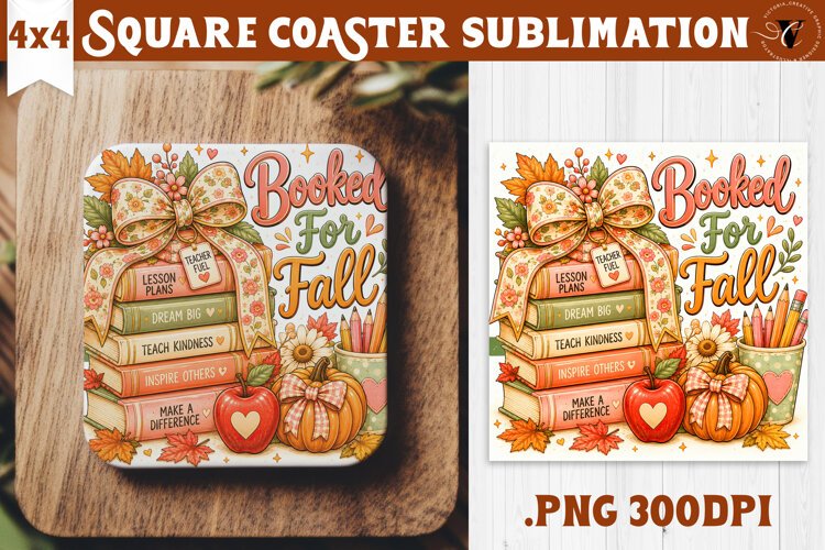 Fall Teacher Square Coaster | Autumn Teacher Gift Classroom example image 1