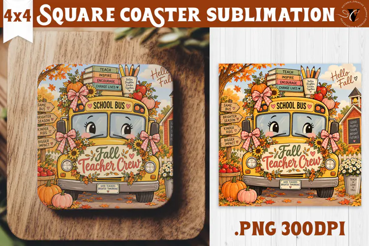 Fall Teacher Square Coaster | Autumn Teacher Gift Classroom