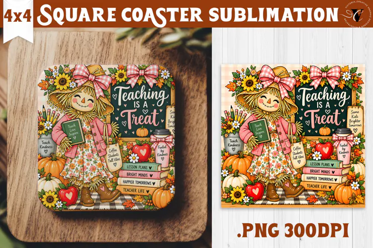 Fall Teacher Square Coaster | Autumn Teacher Gift Classroom