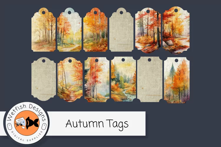 Autumn Watercolor Scrapbook Tags