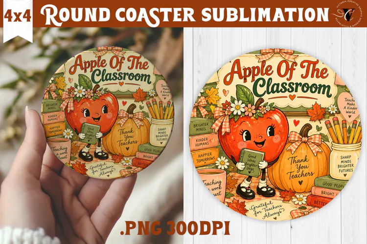 Fall Teacher Round Coaster | Autumn Teacher Gift sublimation
