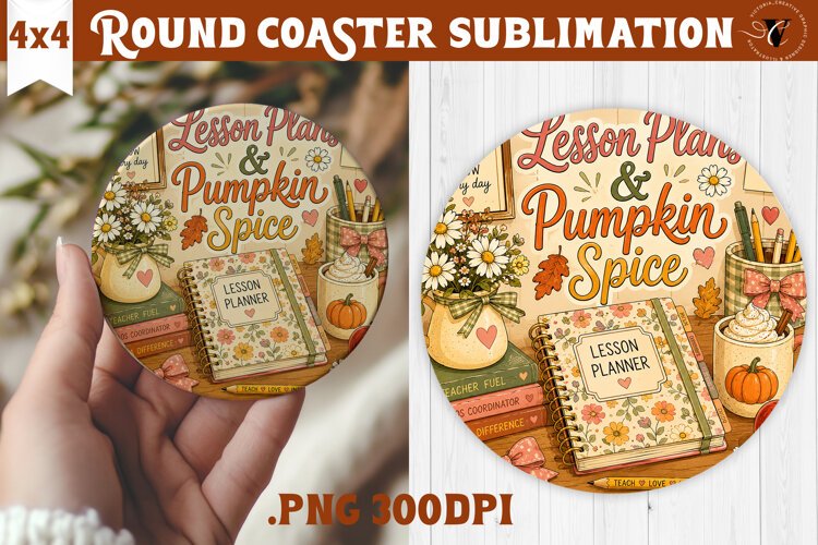 Fall Teacher Round Coaster | Autumn Teacher Gift sublimation example image 1