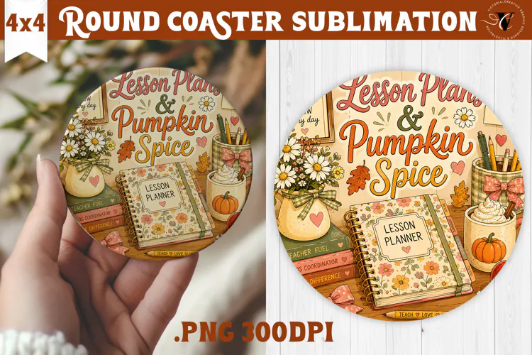 Fall Teacher Round Coaster | Autumn Teacher Gift sublimation