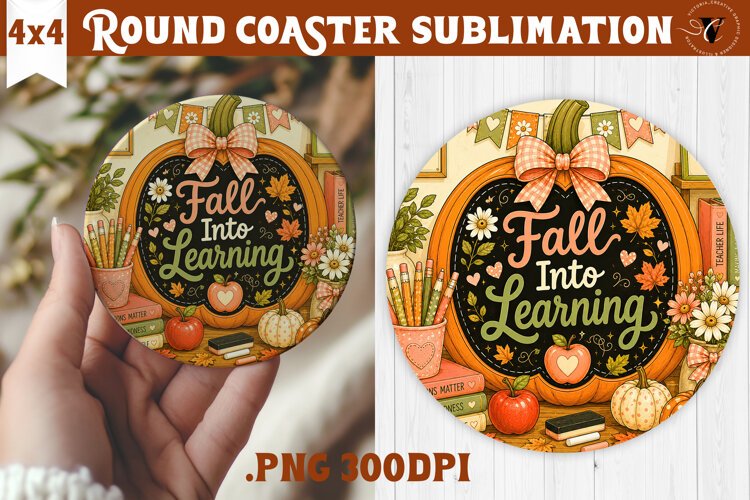 Fall Teacher Round Coaster | Autumn Teacher Gift sublimation example image 1