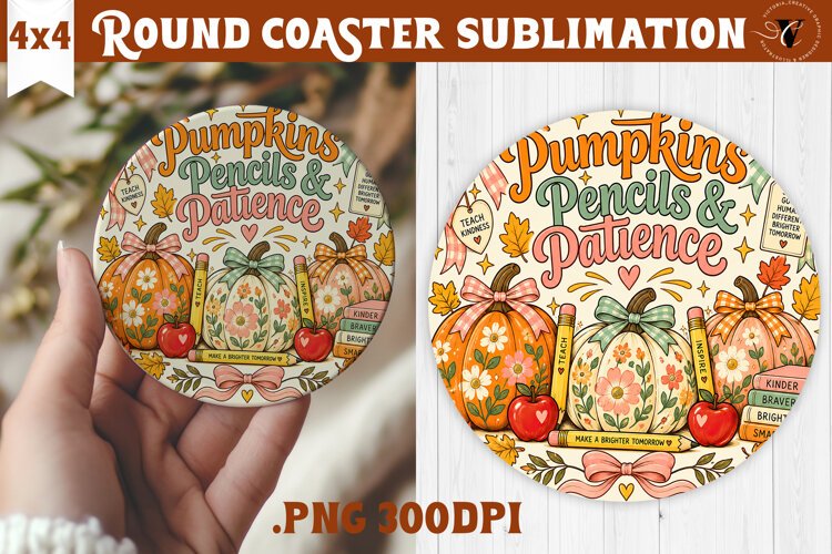 Fall Teacher Round Coaster | Autumn Teacher Gift sublimation example image 1
