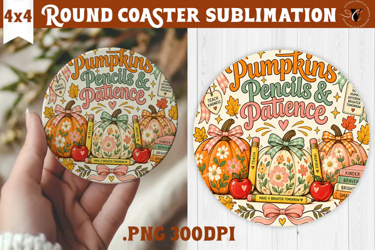 Fall Teacher Round Coaster | Autumn Teacher Gift sublimation