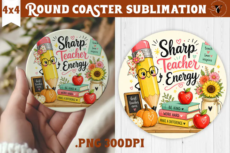 Fall Teacher Round Coaster | Autumn Teacher Gift sublimation