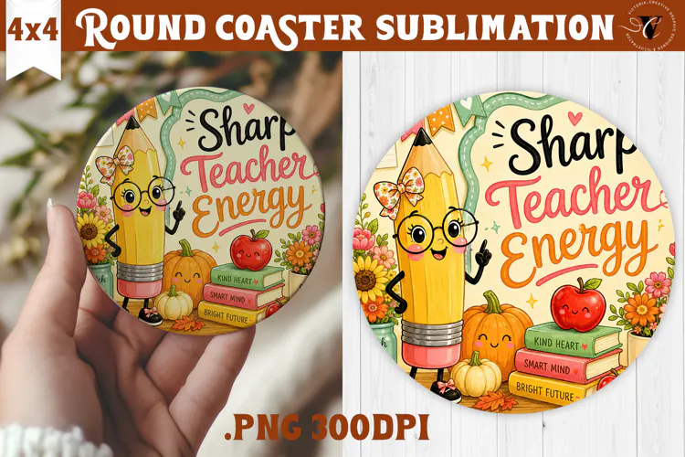 Fall Teacher Round Coaster | Autumn Teacher Gift sublimation