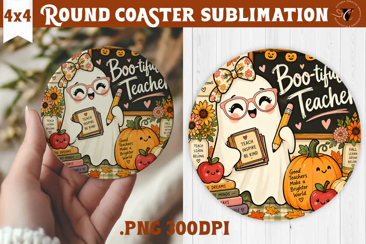 Fall Teacher Round Coaster | Autumn Teacher Gift sublimation