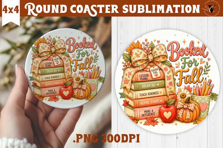 Fall Teacher Round Coaster | Autumn Teacher Gift sublimation example image 1