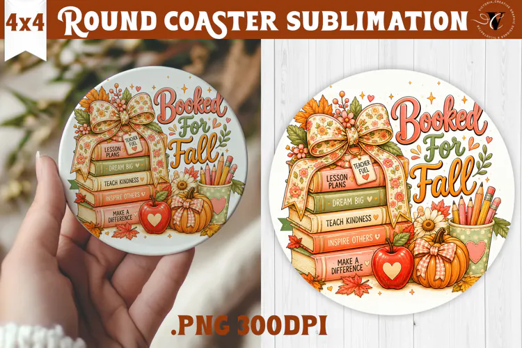 Fall Teacher Round Coaster | Autumn Teacher Gift sublimation
