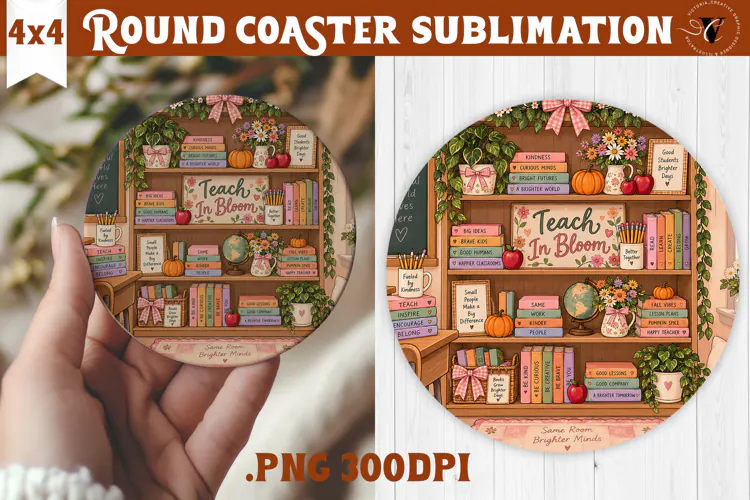 Fall Teacher Round Coaster | Autumn Teacher Gift sublimation