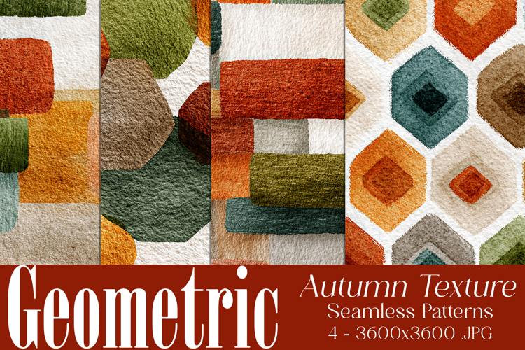 Autumn Seamless Patterns, Geometric Texture Fall Patterns 4