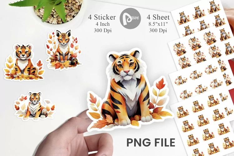 Autumn Tiger Watercolor Sticker