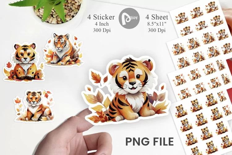 Autumn Tiger Watercolor Sticker