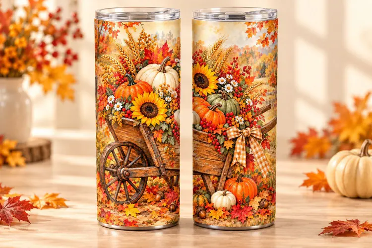 Autumn Harvest Wheelbarrow 20 oz Tumbler Wrap PNG