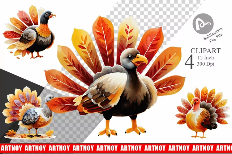 Autumn Turkey Watercolor Clipart