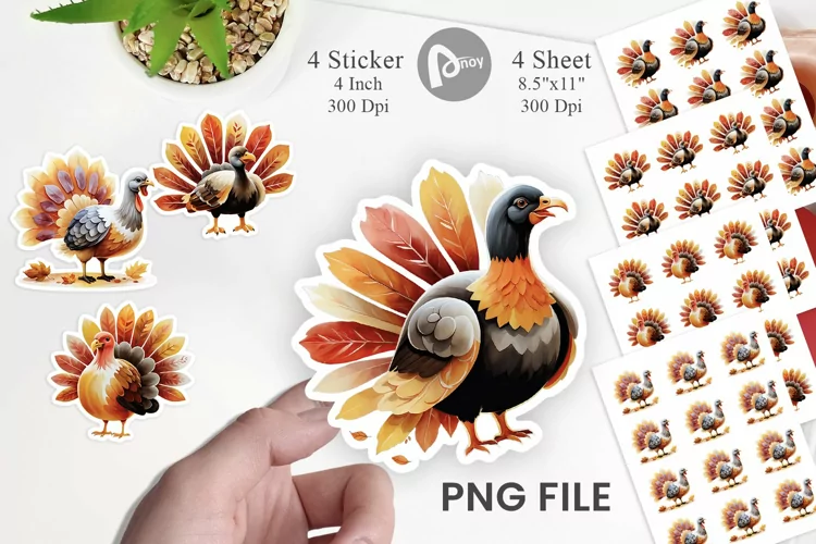 Autumn Turkey Watercolor Sticker