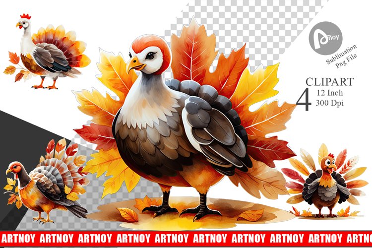 Autumn Turkey Watercolor Clipart