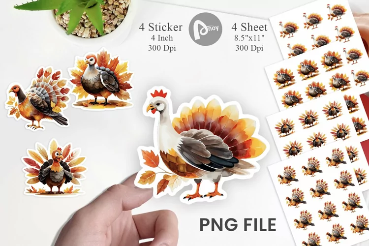 Autumn Turkey Watercolor Sticker