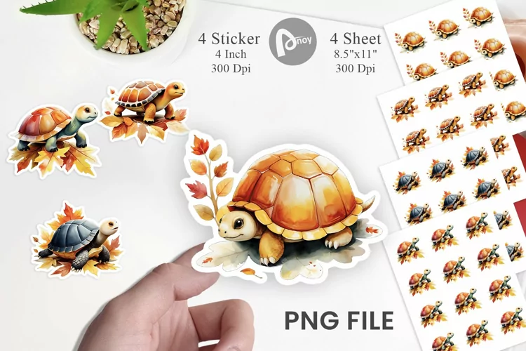 Autumn Turtle Watercolor Sticker