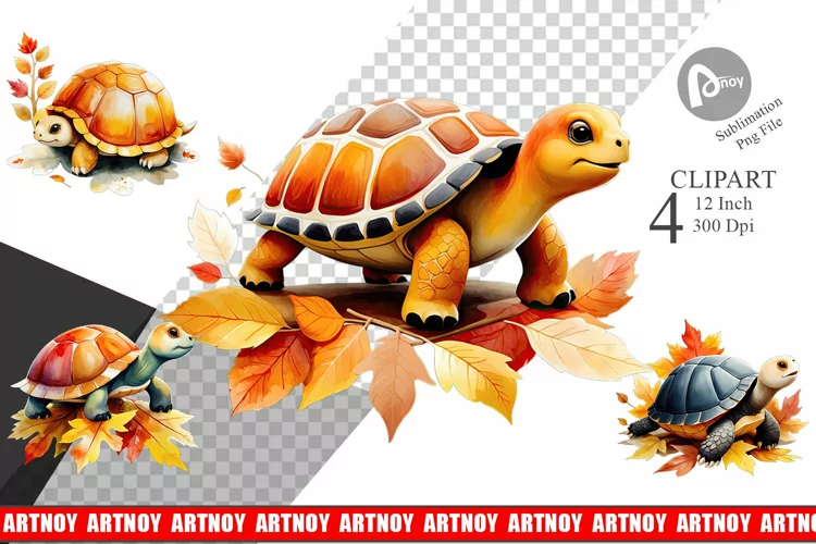 Autumn Turtle Watercolor Clipart