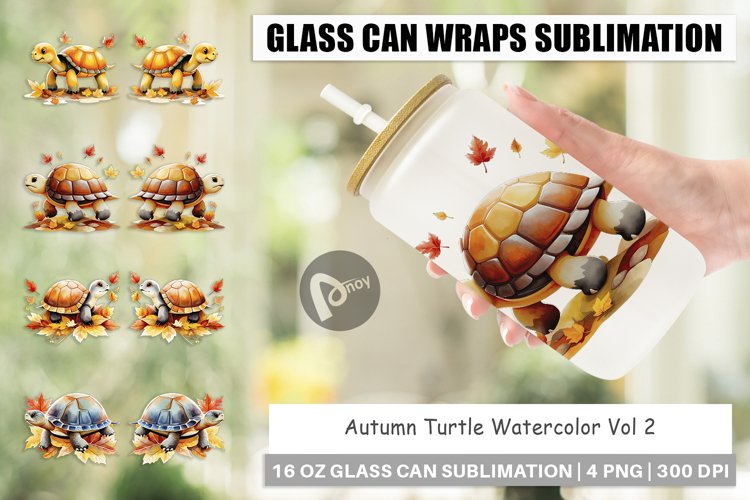 Glass Can Wraps Autumn Turtle Watercolor example image 1