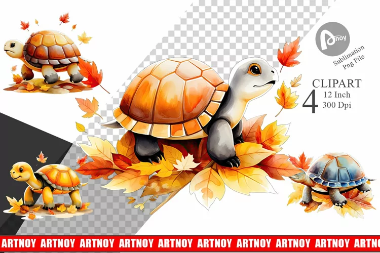 Autumn Turtle Watercolor Clipart
