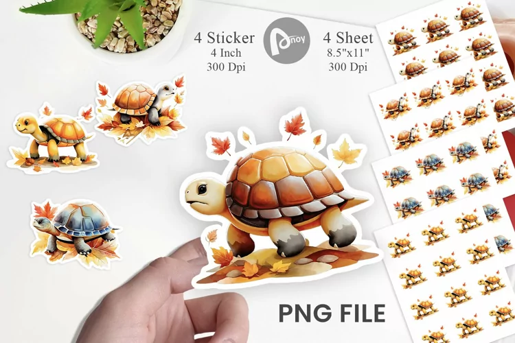 Autumn Turtle Watercolor Sticker