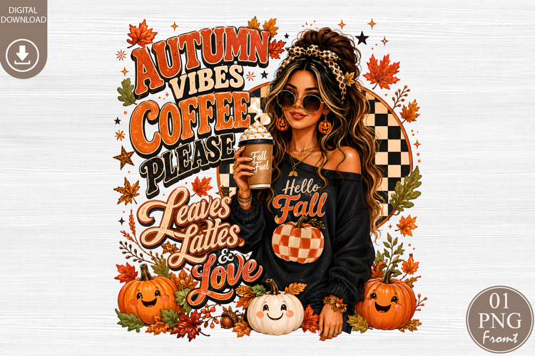 Autumn Vibes Coffee Please PNG, Fall Season Sublimation