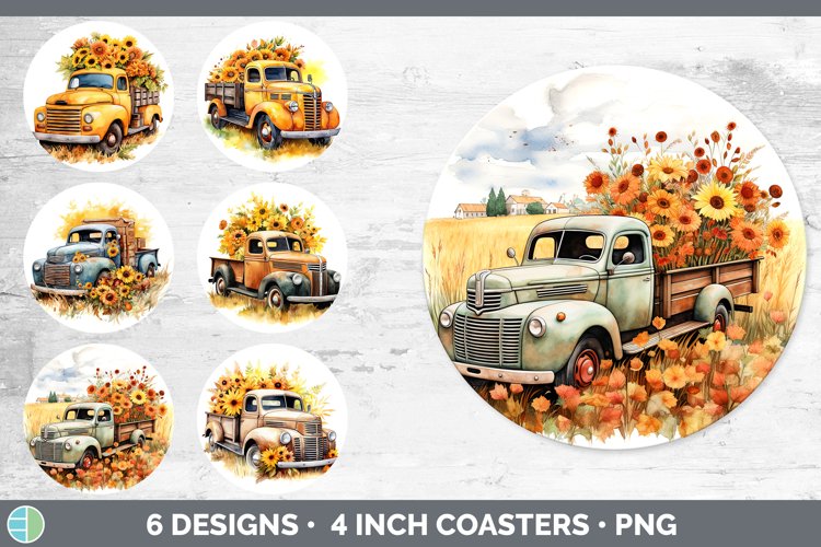 Autumn Vintage Truck Round Coaster | Bundle Coaster Designs