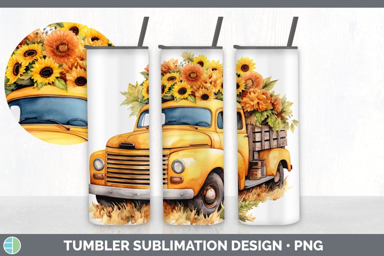 Autumn Vintage Truck Tumbler | Sublimation 20 oz Skinny Tumb