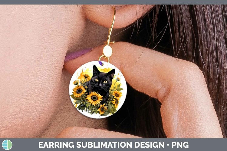 Autumn Watercolor Black Cat Round Earrings Sublimation Earri