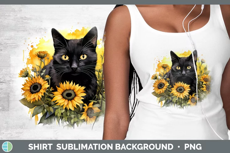 Autumn Watercolor Black Cat Shirt Sublimation Sublimation Ba