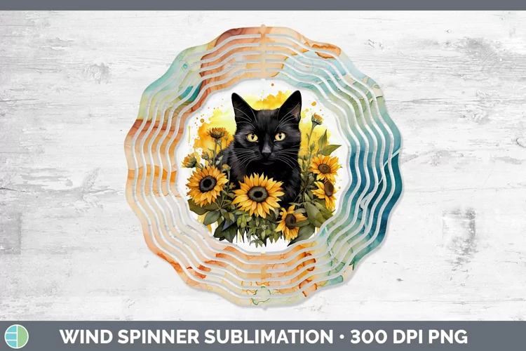 Autumn Watercolor Black Cat Wind Spinner Sublimation Spinner