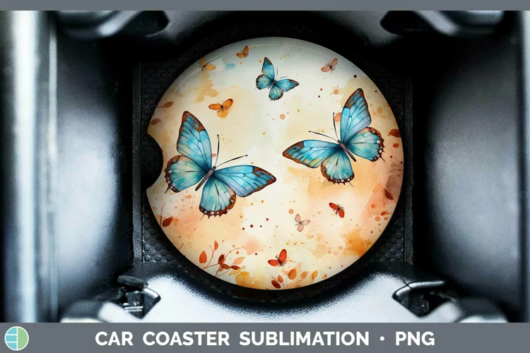 Autumn Watercolor Butterfly Car Coaster Sublimation Coaster