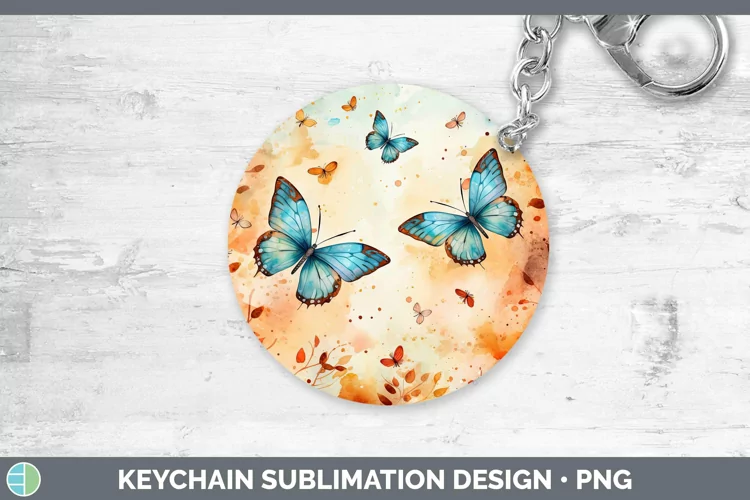 Autumn Watercolor Butterfly Keychain Sublimation Keyring Des